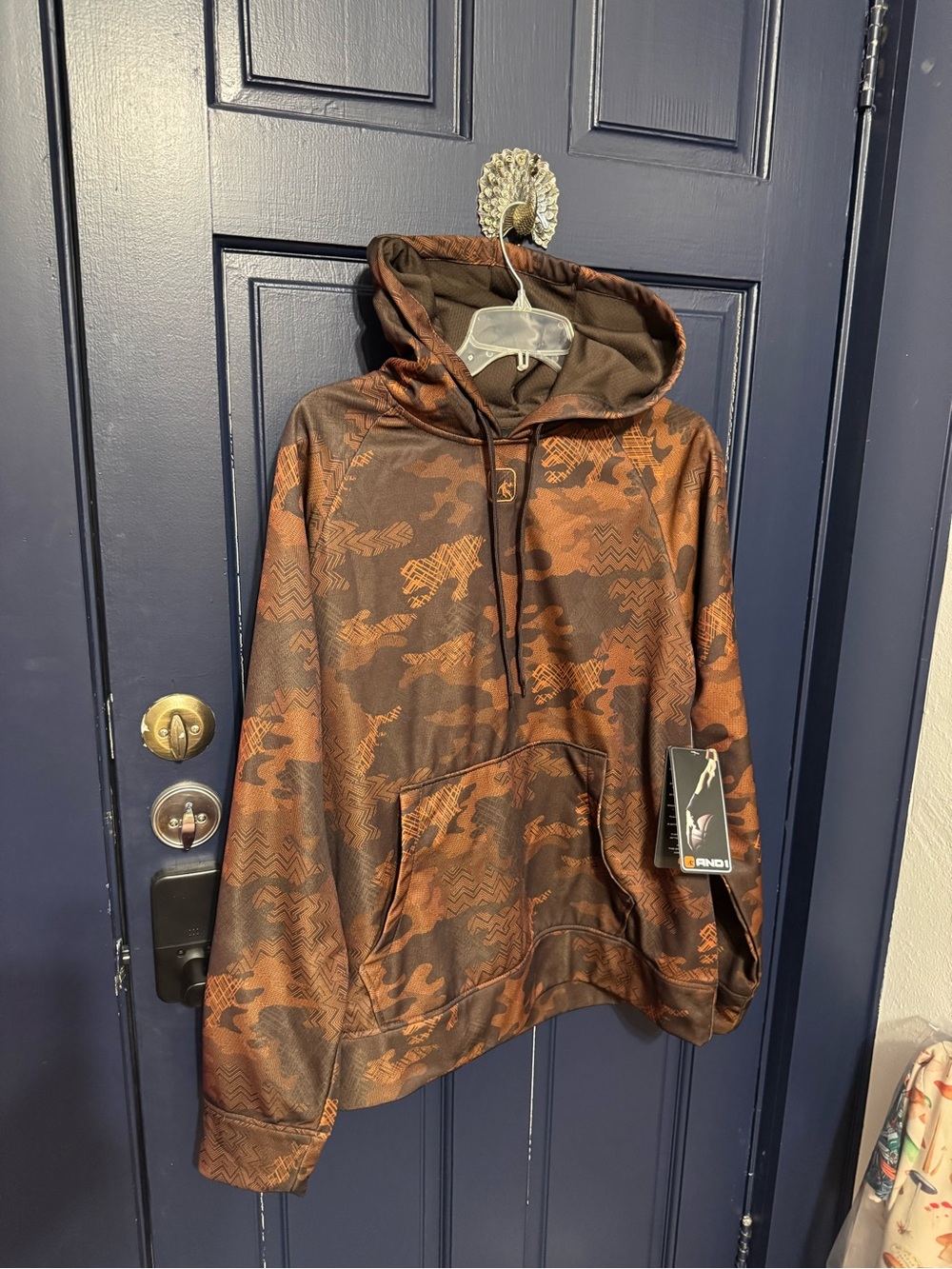 NWT AND1 Mens Combat Pullover Hoody Camo Fleece Hoodie Coffee Bean M